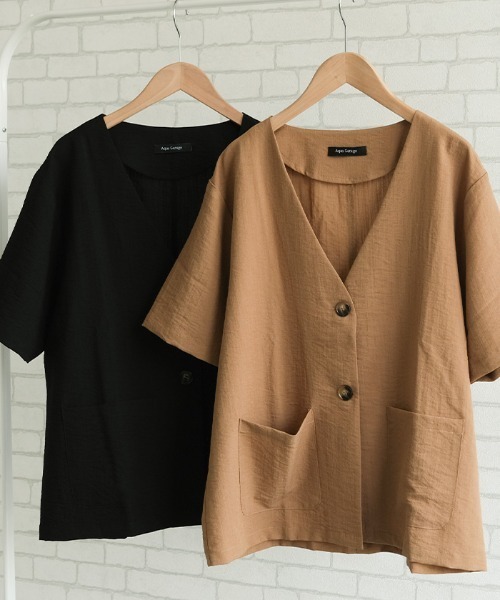 ジャケット ノーカラージャケット ノーカラー半袖ジャケット