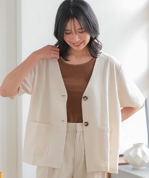 ジャケット ノーカラージャケット ノーカラー半袖ジャケット