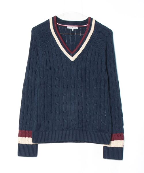 「 JEANS」 Vネックニット - ネイビー レディース