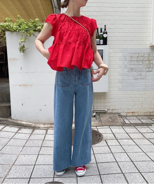 ブラウス I-SOOK アイスー I-SOOK ブラウス シャツ ギャザースモックブラウス(comochi