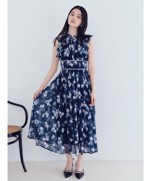 LILY BROWN ワンピース シアープリントフリルワンピース