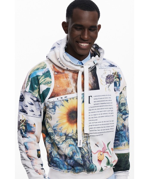 デシグアル　パーカー Desigual トレーナー スウェット ひまわり柄のフード付き