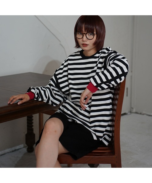 ATELANE（アテレーン） tシャツ ATELANE / リブ配色ボーダーロンTEE 