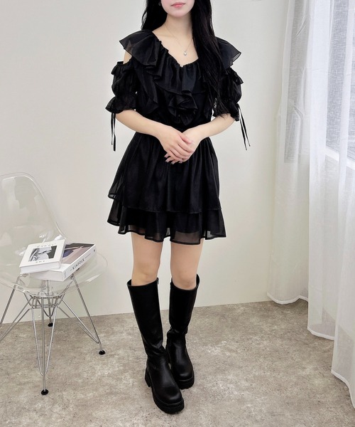 INGNI（イング） ワンピース 肩開きフリルミニワンピース : ZOZOTOWN