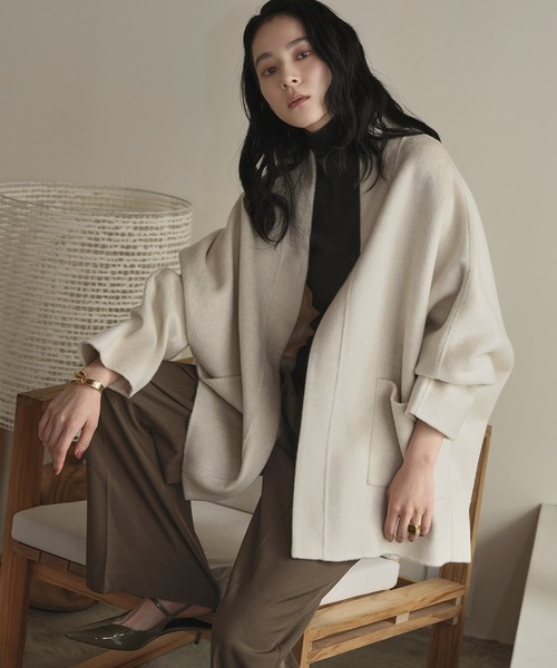 ELFRANK ノーカラーコート コート 「ウール100％」ノーカラーコート