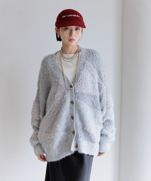 CONFLICT ベージュ カーディガン m.f.editorial ストレッチ ワッフル Vネックカーディガン （ベージュ