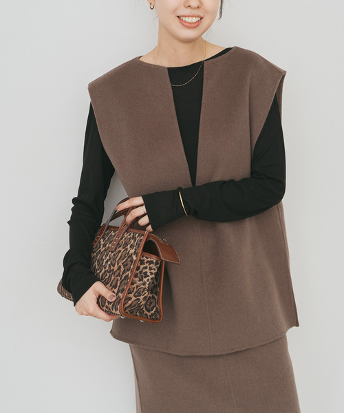 スウェード　ベスト　s Se ボリュームハイネックボアベスト【SANSeLF】sanw23a035（ベスト