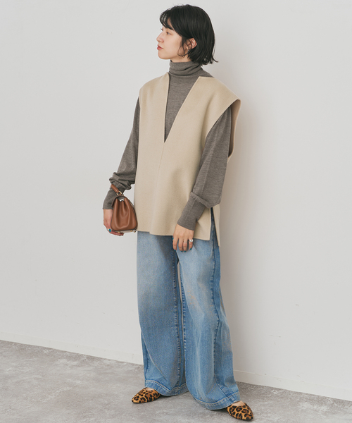 美品★Spick &spanダブルフェイスVネックベスト Spick＆Span（スピック アンド スパン） ベスト ジレ ダブルフェイスV