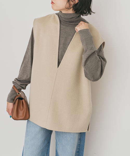 美品★Spick &spanダブルフェイスVネックベスト Spick＆Span（スピック アンド スパン） ベスト ジレ ダブルフェイスV