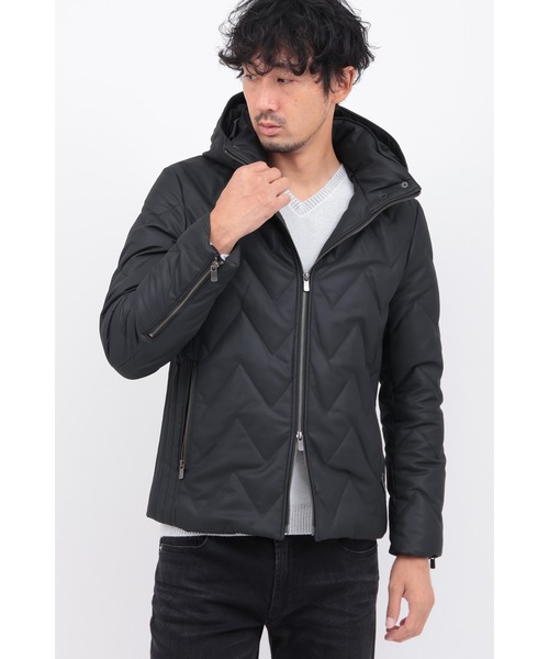ダウンジャケット ダウン キルトレザーフーデッドダウンBL メンズ レディース