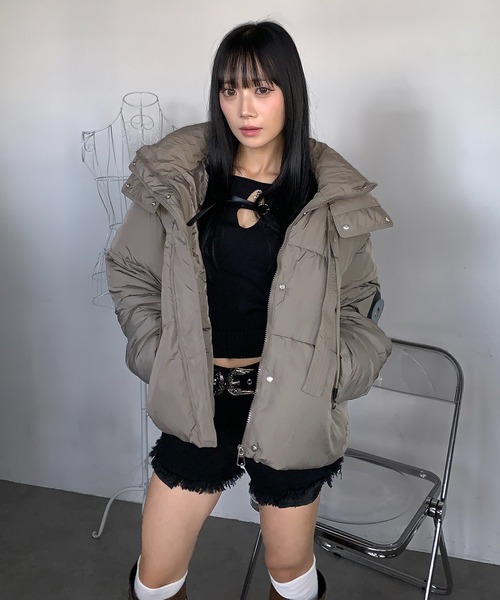 lilful ダウンコート ダウンジャケット サイドワンポイント フード付き