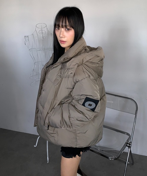 lilful ダウンコート ダウンジャケット サイドワンポイント フード付き