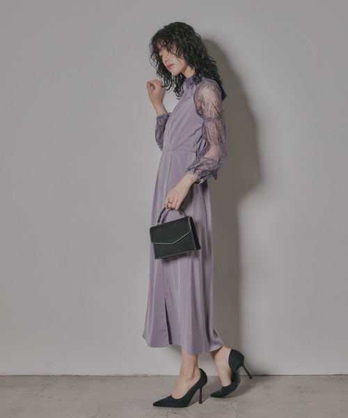 「niana」 長袖ワンピース M ベージュ×ブラック レディース_画像4