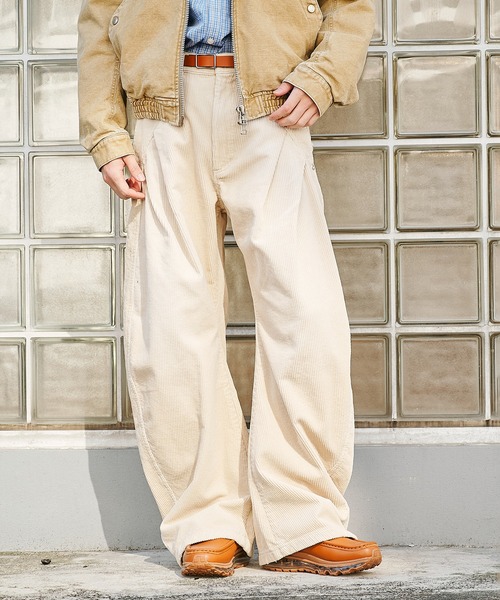 CONZ ベージュ ワークパンツ CONZ スラックス CORDUROY CURVED LEG PANTS メンズ : ZOZOTOWN Yahoo