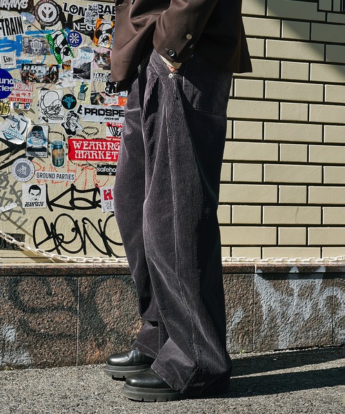 CONZ ワイドパンツ スラックス CORDUROY CURVED LEG PANTS