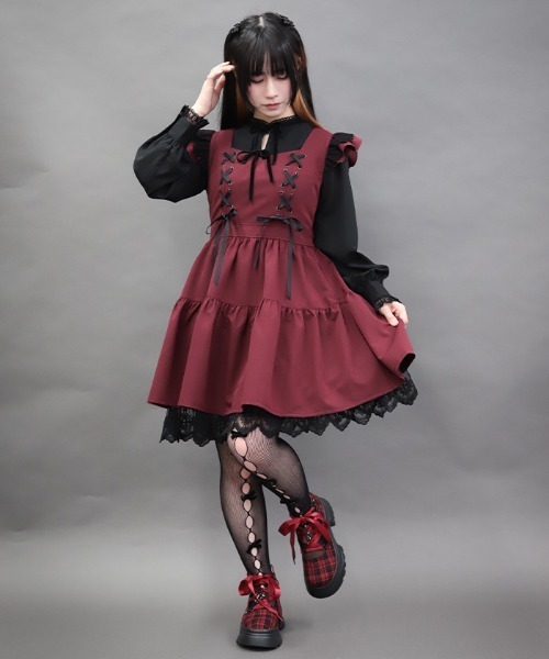 ✴︎ちょっと休憩中✴︎ビスクドール用♡ドレス(深紅)セット NIBBLE POISON（ニブルポイズン） ワンピース クロスレースフリルミニ