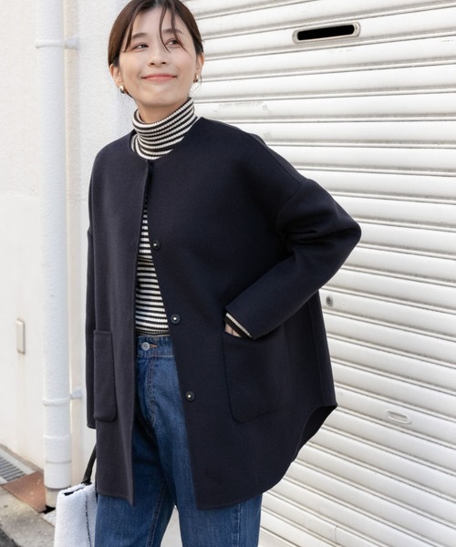 人気完売 アーバンリサーチ ノーカラーリバーコート クルーネック URBAN RESEARCH DOORS（アーバンリサーチドアーズ） ノーカラーコート