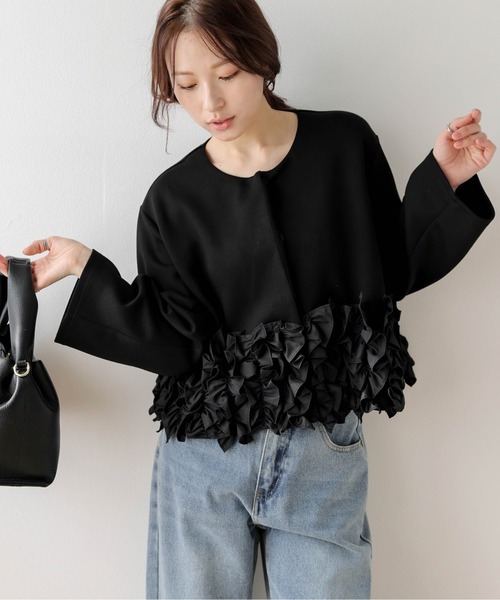 フリル付きノーカラージャケット ジャケット ノーカラージャケット フリルヘム レディース : ZOZOTOWN