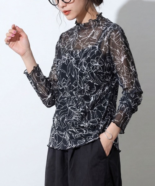 antiqua（アンティカ） 花柄 ハイネック シアートップス レディース