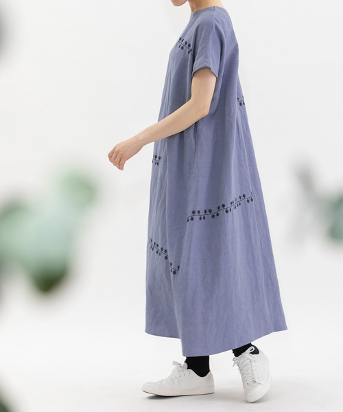 nop de nod（ノップドゥノッド） ワンピース リネンレーヨンライン刺繍