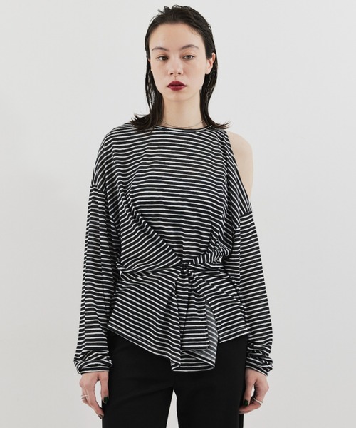 HANNE tシャツ オープンショルダーボーダーロンTEE レディース
