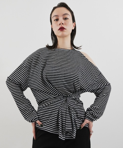 HANNE tシャツ オープンショルダーボーダーロンTEE レディース