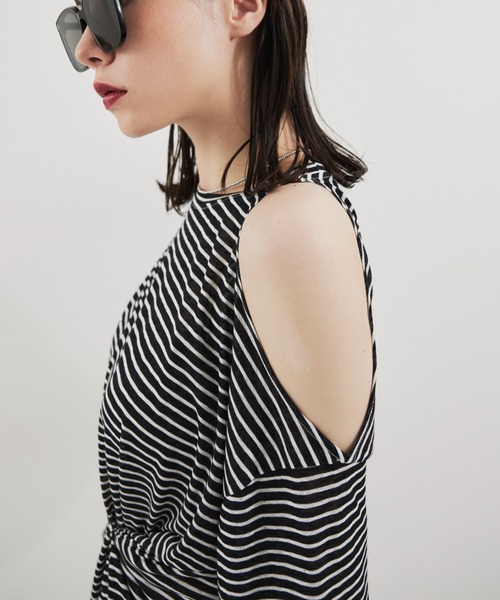 HANNE tシャツ オープンショルダーボーダーロンTEE レディース