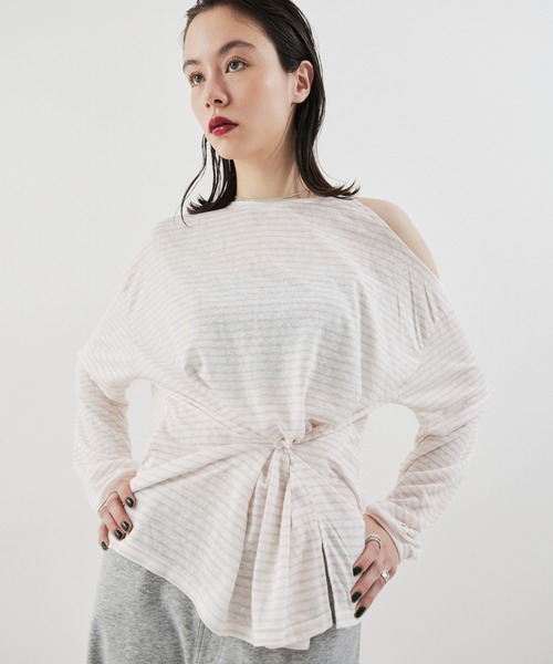 HANNE tシャツ オープンショルダーボーダーロンTEE レディース