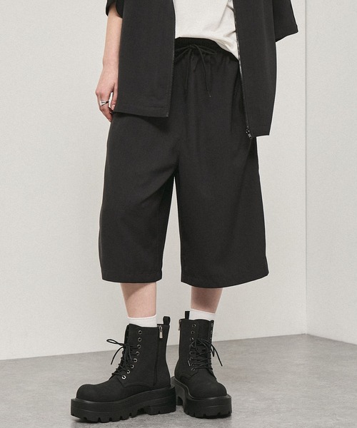 希少 alice auaa メンズ 光沢ワイドハーフパンツ 黒 1 ワイドパンツ ハーフパンツ パンツ 短パン 「Alfred Alex」Side Line
