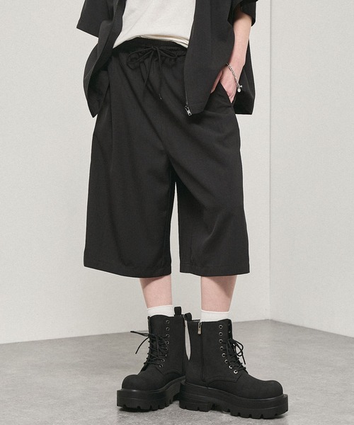 希少 alice auaa メンズ 光沢ワイドハーフパンツ 黒 1 ワイドパンツ ハーフパンツ パンツ 短パン 「Alfred Alex」Side Line