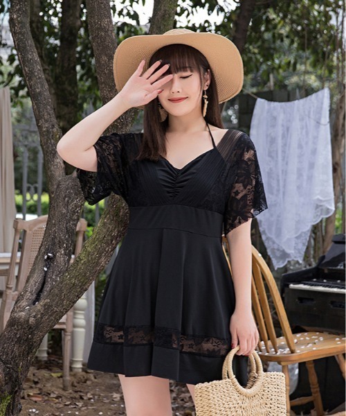 SUMMER STYLE AWARD ブラック ワンピース水着 Lサイズ ARCADE（アーケード） 水着 水着 体型カバー 大きいサイズ レース