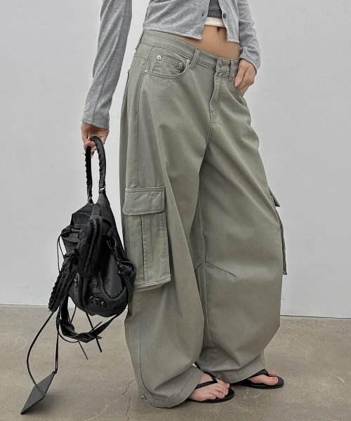 ワイドパンツ パンツ 「MADE」 ワークピグメントカーゴコットンパンツ レディース メンズの画像