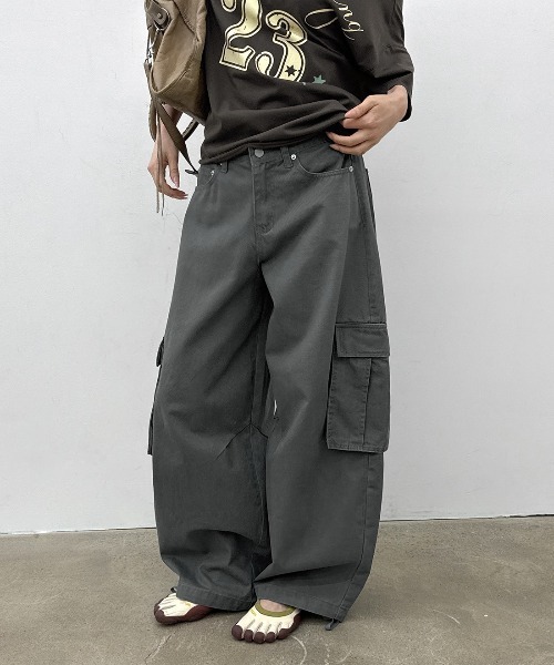 ワイドパンツ パンツ 「MADE」 ワークピグメントカーゴコットンパンツ レディース メンズの画像