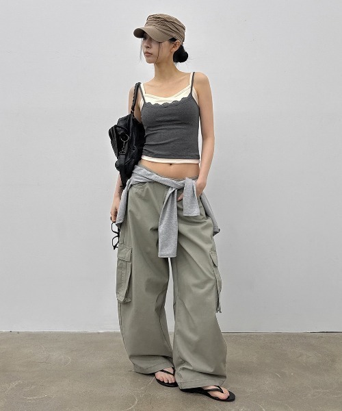 ワイドパンツ パンツ 「MADE」 ワークピグメントカーゴコットンパンツ レディース メンズの画像
