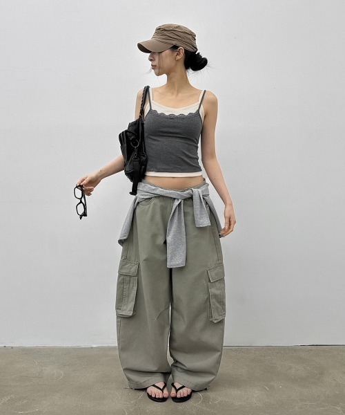 ワイドパンツ パンツ 「MADE」 ワークピグメントカーゴコットンパンツ レディース メンズの画像