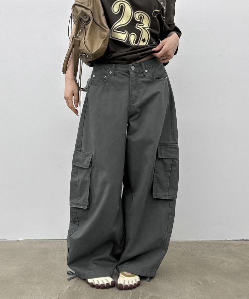 ワイドパンツ パンツ 「MADE」 ワークピグメントカーゴコットンパンツ レディース メンズの画像