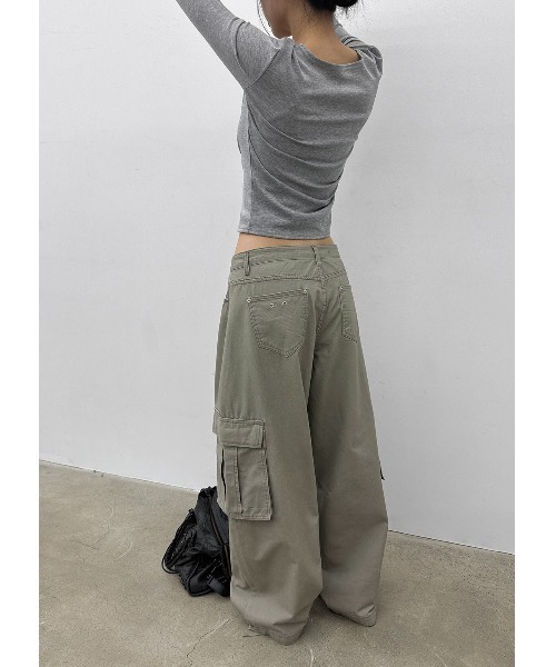 ワイドパンツ パンツ 「MADE」 ワークピグメントカーゴコットンパンツ レディース メンズの画像