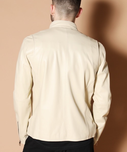 VALENTINO ラムレザー ジャケット シングル Mサイズ ベージュ ラムレザー ステンカラー ジャケット（JKWWGA0304