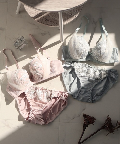 Honeys（ハニーズ） ブラジャー ショーツセット 花刺繍チュールブラ