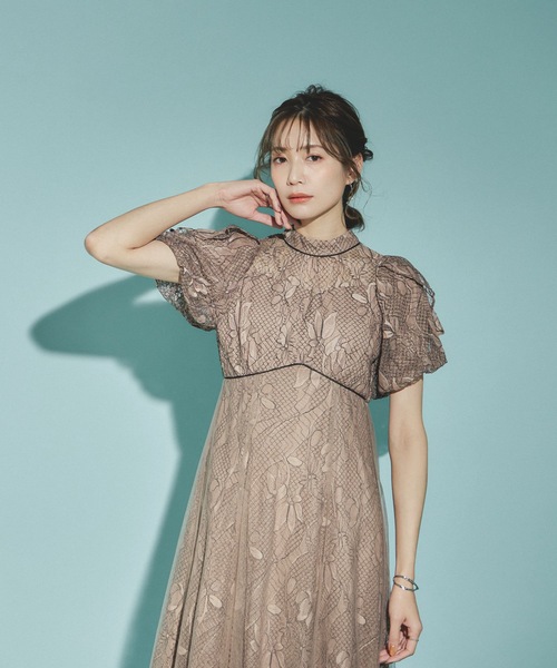 【美品】　niana　パーティードレス niana（ニアナ） ドレス ボリューム袖レースチュールレイヤード