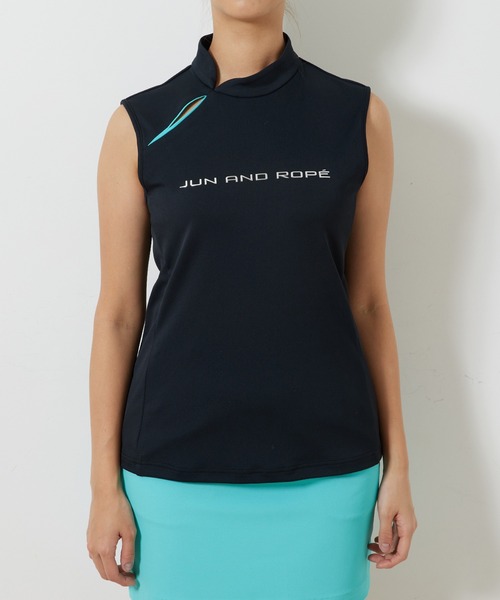 Sサイズ ジュン＆ロぺ ゴルフシャツ シルバーロゴスリットプルオーバー JUN&ROPE' tシャツ 「UV」「接触冷感」シルバーロゴスリットプル
