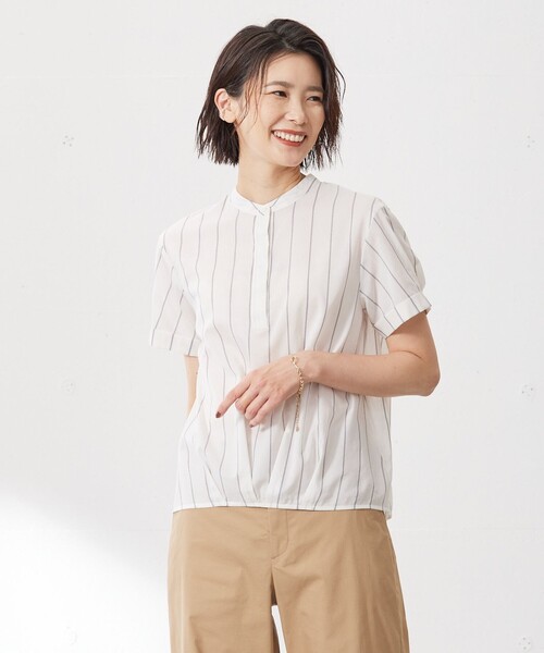 ブラウス シャツ 「洗える」キュプラローン ストライプ ブラウス レディース