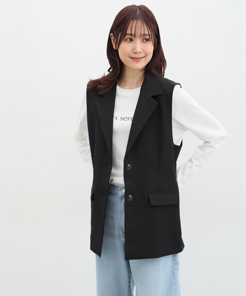 ベスト ジレ 「WEB限定」フレンチブルゾンジャケット レディース DES PRES ベスト ジレ ファブリックコンビ Vカラージレ