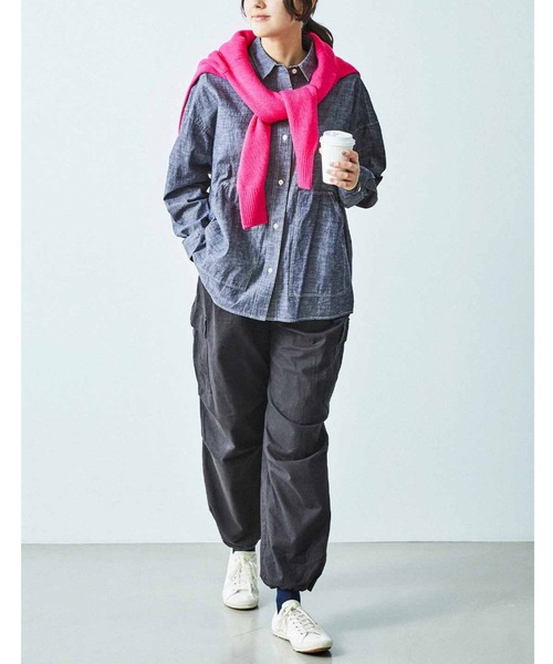 ブラウス シャツ ＴＨＲＥＥ　ＦＩＦＴＹ　ＳＴＡＮＤＡＲＤシャンブレーのシャツジャケット レディース THREE FIFTY STANDARD シャンブレーのシャツジャケット｜THREE