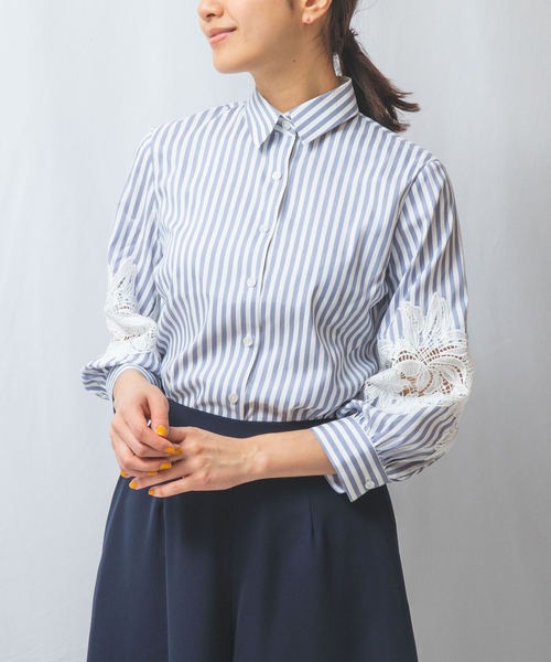 ブラウス シャツ 「NARACAMICIE」レース八分袖プルオーバー レディース NARACAMICIE】レースへム七分袖シャツ(1(M)9号 ホワイト): ナラ