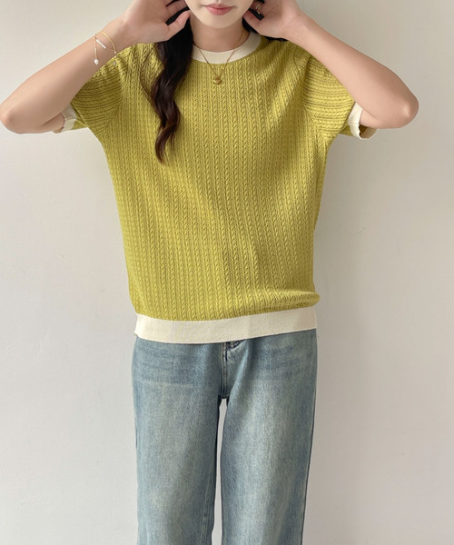 ニット セーター マルチ配色ニットトップス レディース miette ニット セーター マルチ配色フィンガーリブニット