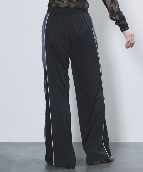 【関税込み】Pushbutton ブラック レース トラックパンツ Theater code スウェットパンツ ジャージ side lace track pants