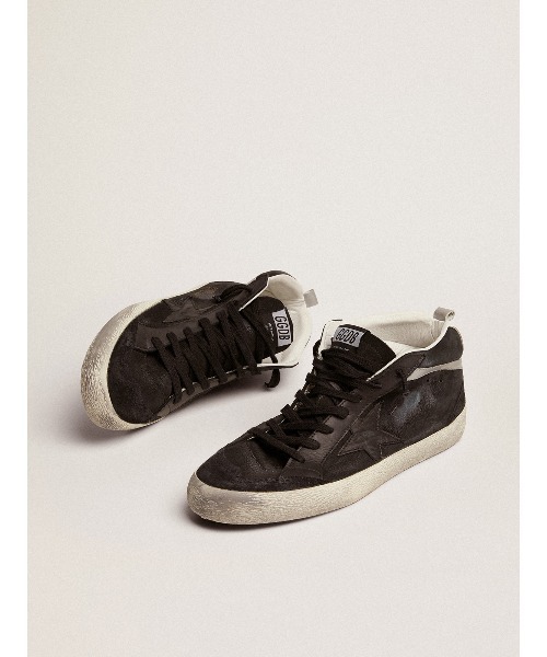 スニーカー メンズ Mid Star ヌバック ブラック レザースター＆シルバー フラッシュ メンズの画像