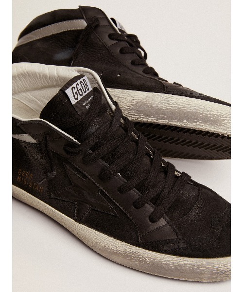スニーカー メンズ Mid Star ヌバック ブラック レザースター＆シルバー フラッシュ メンズの画像