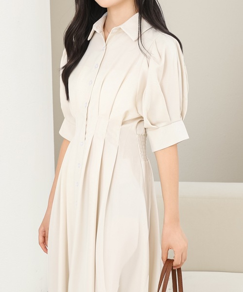 Lace Ladies ワンピース バックレースアップ パフスリーブ